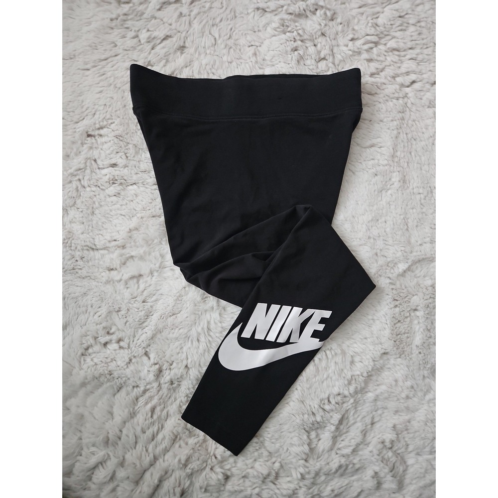 Nike Black Leggings with White Logo Leg Print Womens Large